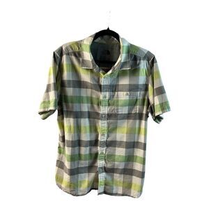 North Face Mens Shirt Short Sleeve Plaid Multicolor Cotton Vacation Beach Size L